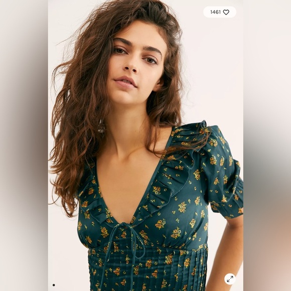 Free People Isabella Silky Floral Blouse in Jewel Forest Ruffle Detail - Picture 11 of 11